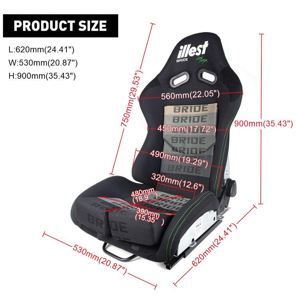 1Pair BRIDE Seats Low Max JDM Racing Seats+BRIDE Back Cushion+Side Mount Sliders