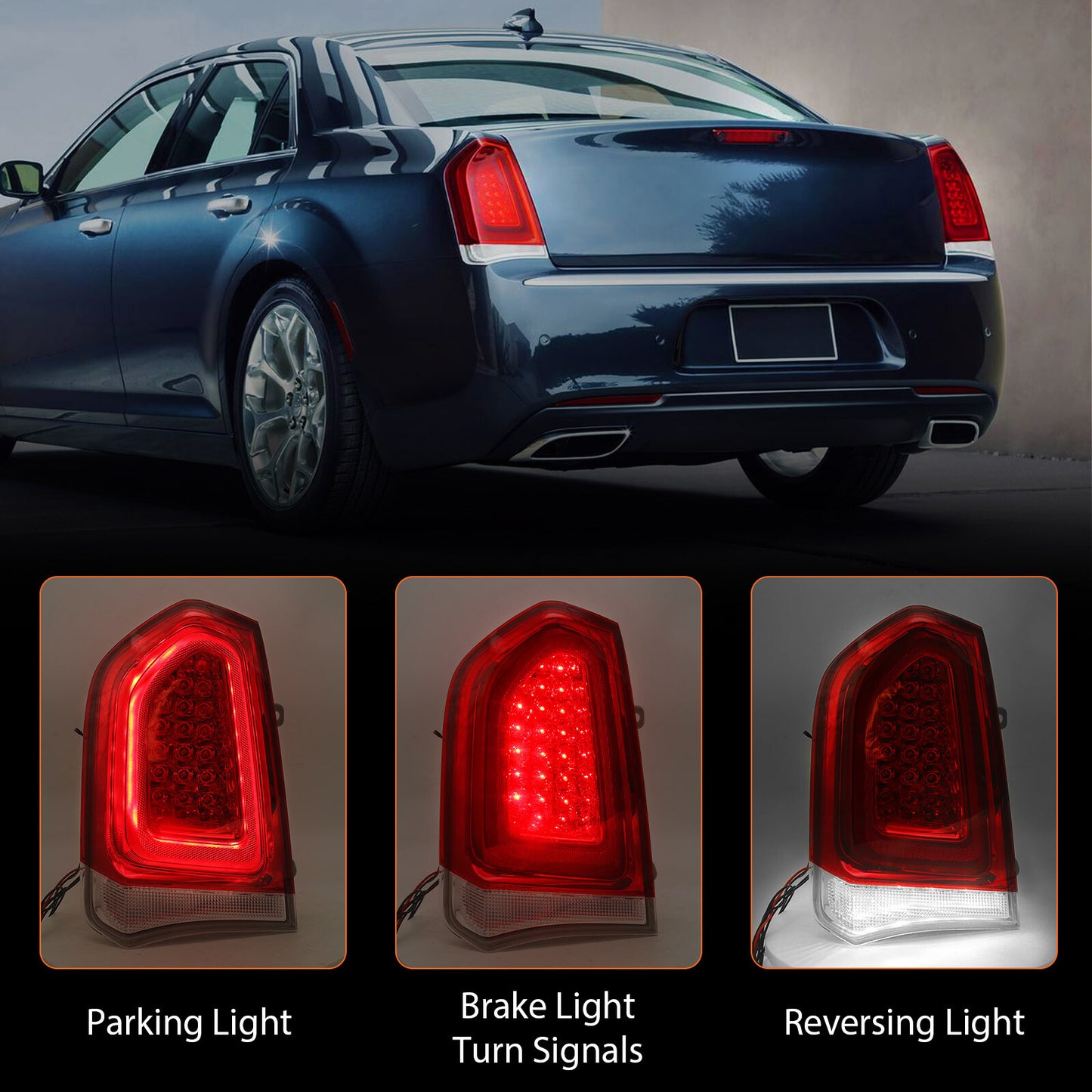 Suitable for 2015-2023 for Chrysler 300 chrome trim full LED taillights and brake light drivers