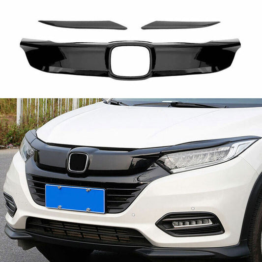 for Honda HR-V 2019-2021 Glossy Black Front Bumper Center Hood Grill Covers 3P
