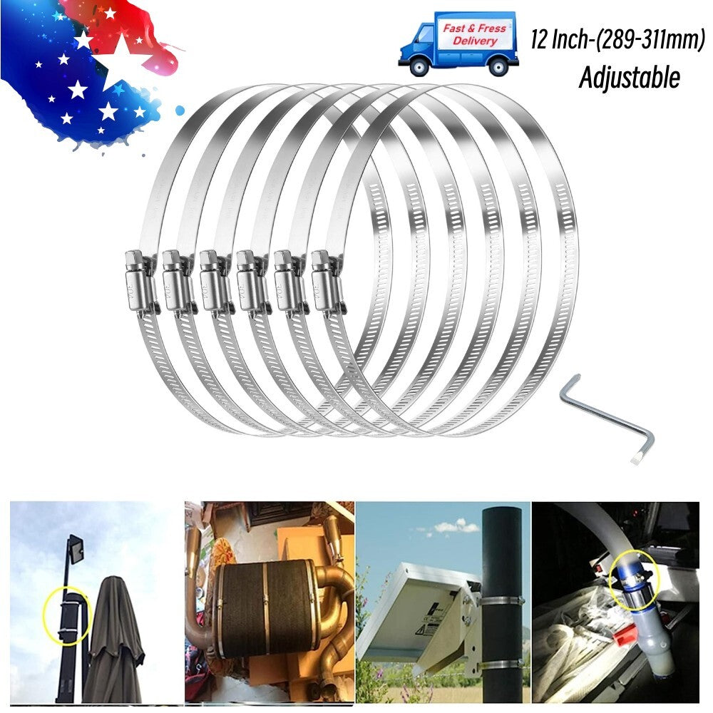 12-inch Adjustable Hose Clamps 6-Piece Pack Worm Gear Stainless Steel Clamps Category