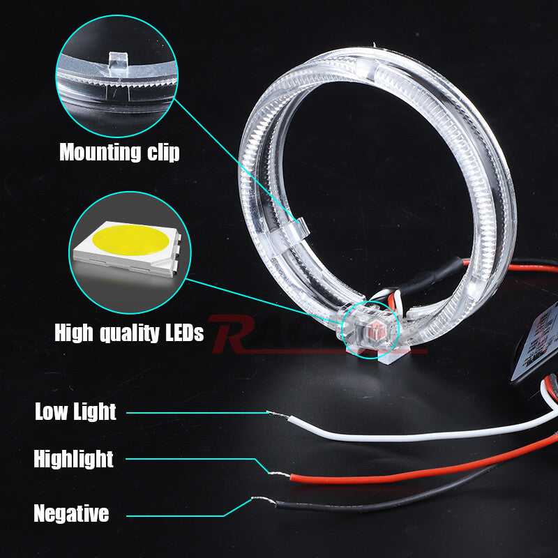 2X 80mm LED Light Guide Red Angel Eyes Halo Rings DRL for Car Headlight Retrofit