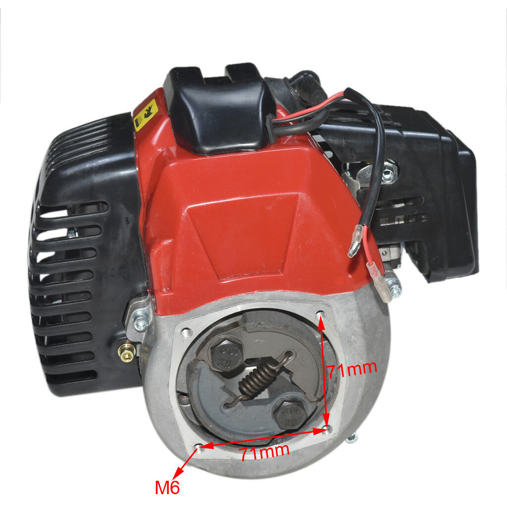 49cc 2-stroke engine motor kit for pull-start scooters, go-karts, lawnmowers, and pocket bicycles.