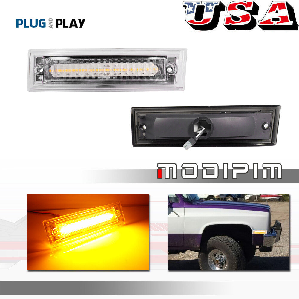 Transparent amber front bumper side marker lights suitable for Chevrolet C10, C20, C30, and for GMC models 81-91.