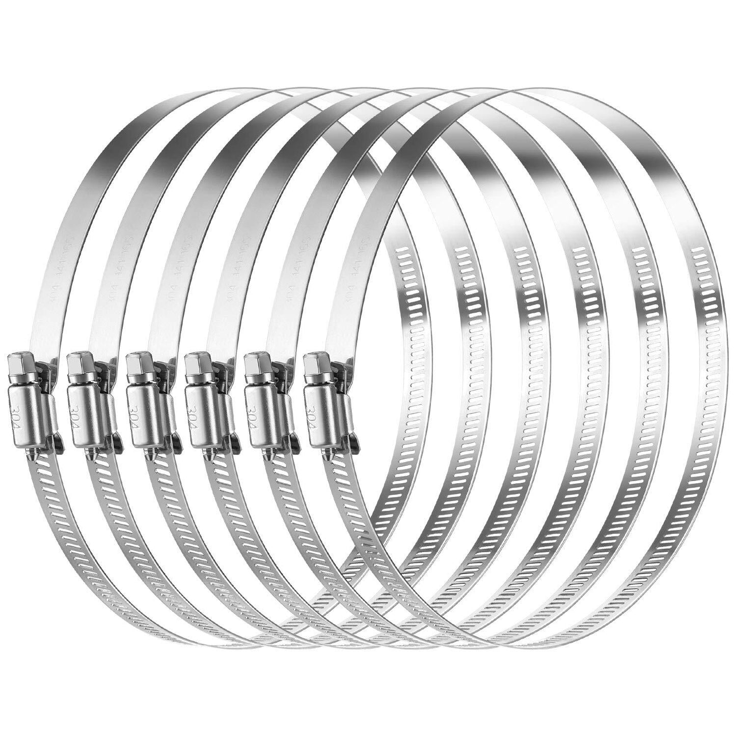 6-inch hose clamp, 304 stainless steel, worm gear adjustable, 141mm-165mm.
