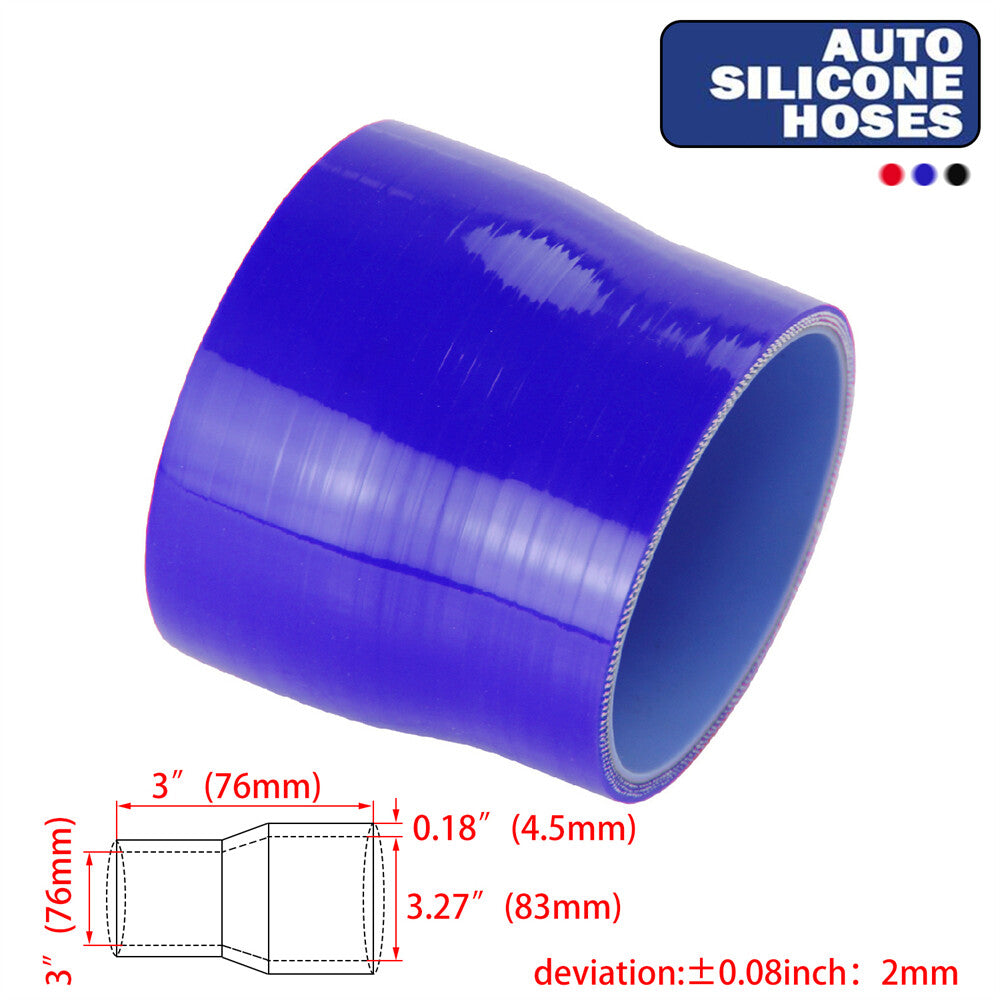 3 to 3.26 76mm - 83mm Silicone Reducer Coupler Turbo Intercooler Hose Blue