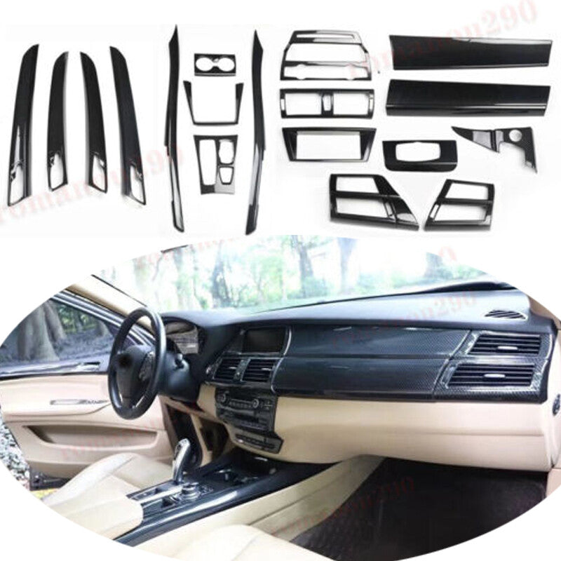for BMW X5 2008-13 ABS Carbon Fiber Look Interior Decoration Kit Cover 19PCS