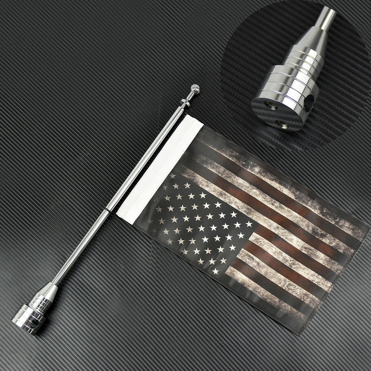 Retro America Flag Rear Side Mount Luggage Rack Chrome Flag Pole Fit for Harley