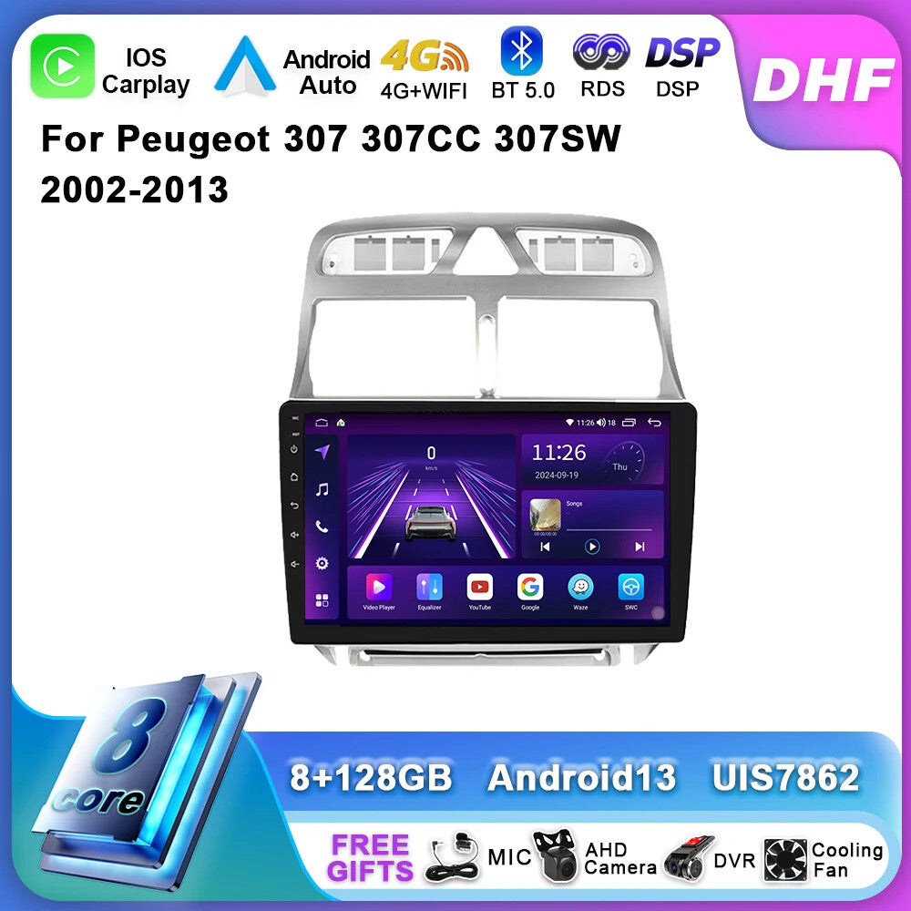 for Peugeot 307 SW 307CC 307SW Android Auto CarPlay Car Radio GPS Player Screen