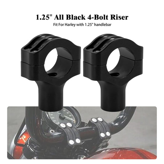 Black Riser Clamp Mount for Harley 1.25 Handlebars Dyna Softail Road King Glide