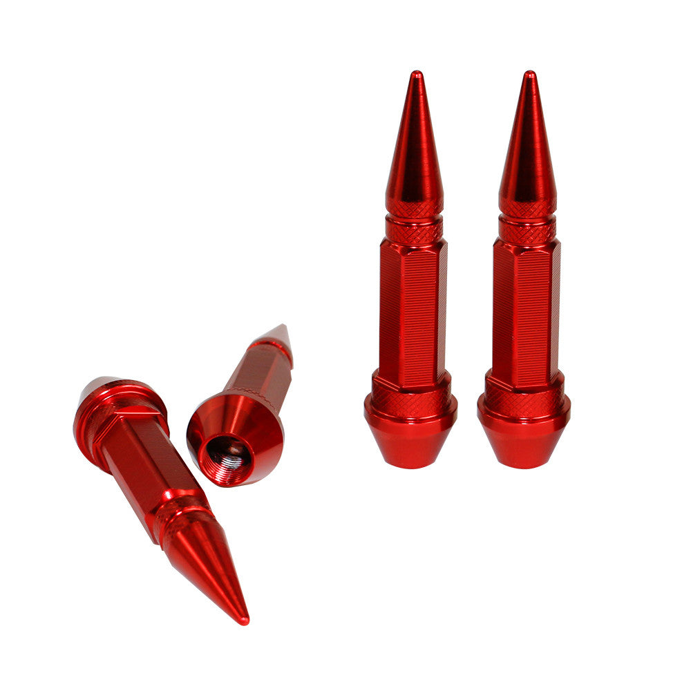 Red 4pcs Aluminum Tire Wheel Rim Valve Cap Type Spiked Air Port Dust Cover Stems