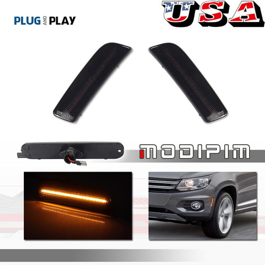 Smoked Amber LED Front Corner Fender Side Marker Lights for Volkswagen for Tiguan 2009-2017