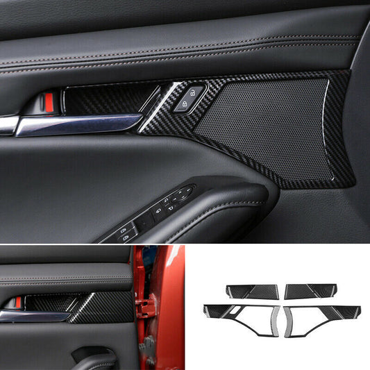 for Mazda 3 Axela 2019-2022 Carbon Fiber Inner Door Handle Bowl Frame Trim Cover