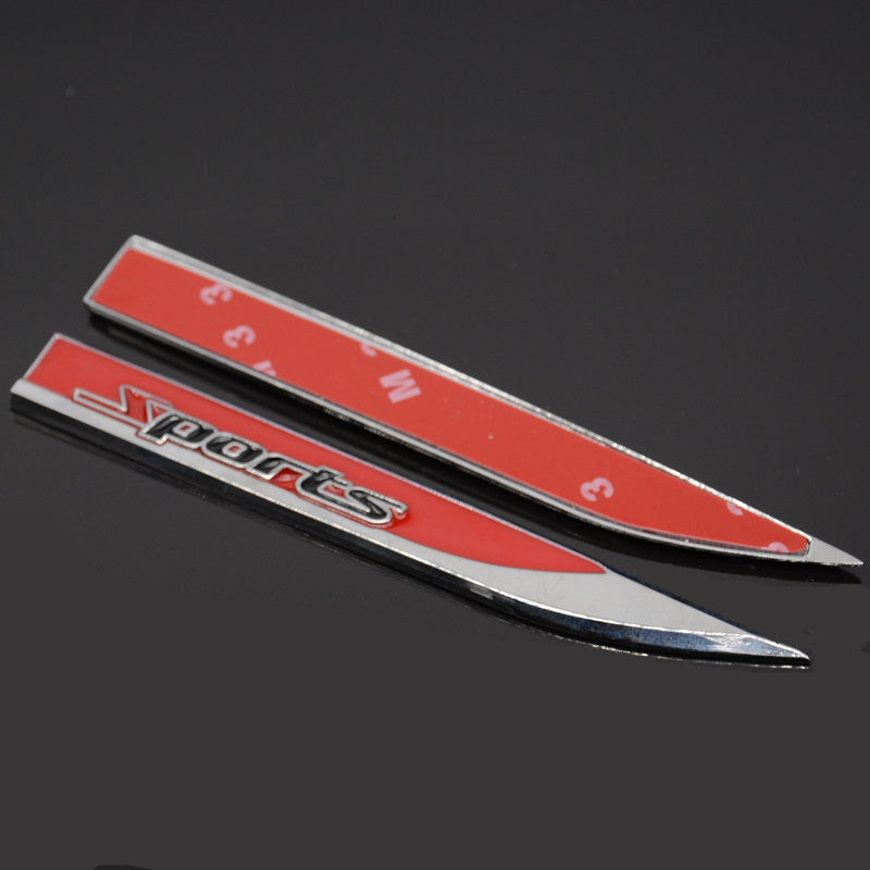 2 Pcs Metal Red Sports Logo Dagger Fender Emblem Badge Decal Racing Car Sticker