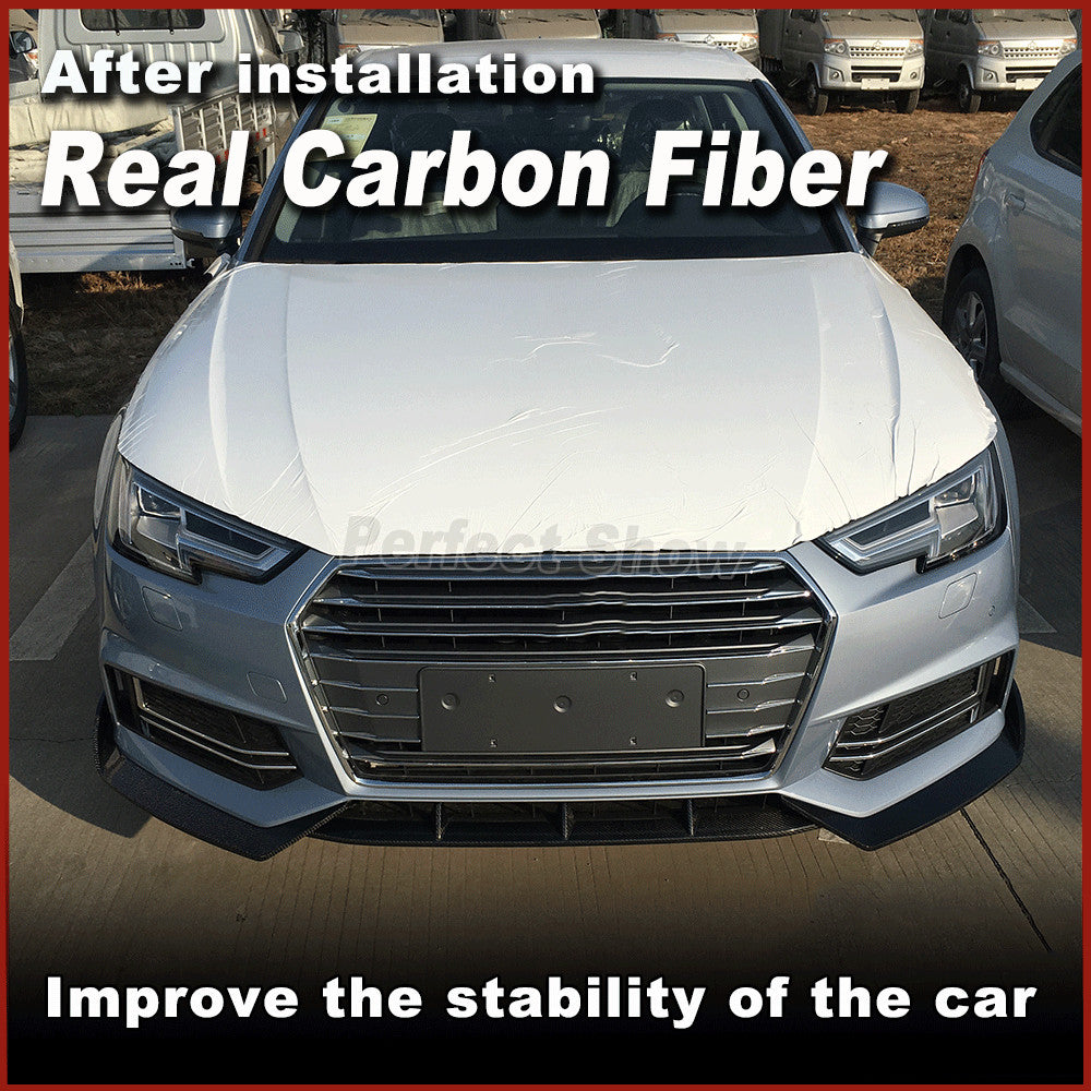 REAL CARBON Front Bumper Lip Spoiler Fit for Audi A4 B9 SLINE S4 Sedan 2017-19