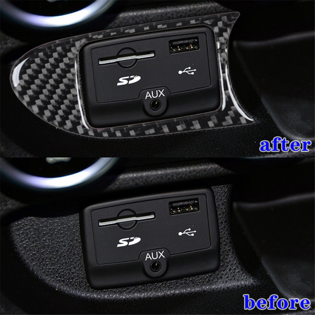 Carbon Fiber Interior USB/AUX Input Panel Cover Trim for Fiat 500L 2014-2017