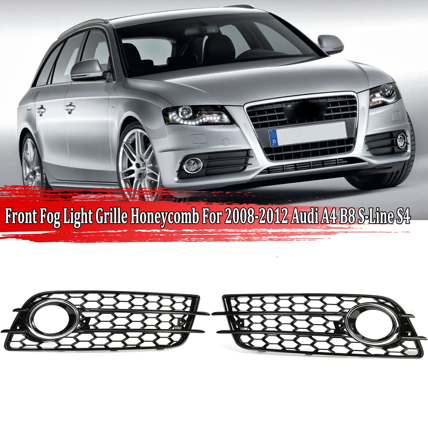 HONEYCOMB Fog Light Grille Chrome Protective Cover for Audi A4 B8 S Series S4 2008 - 2012