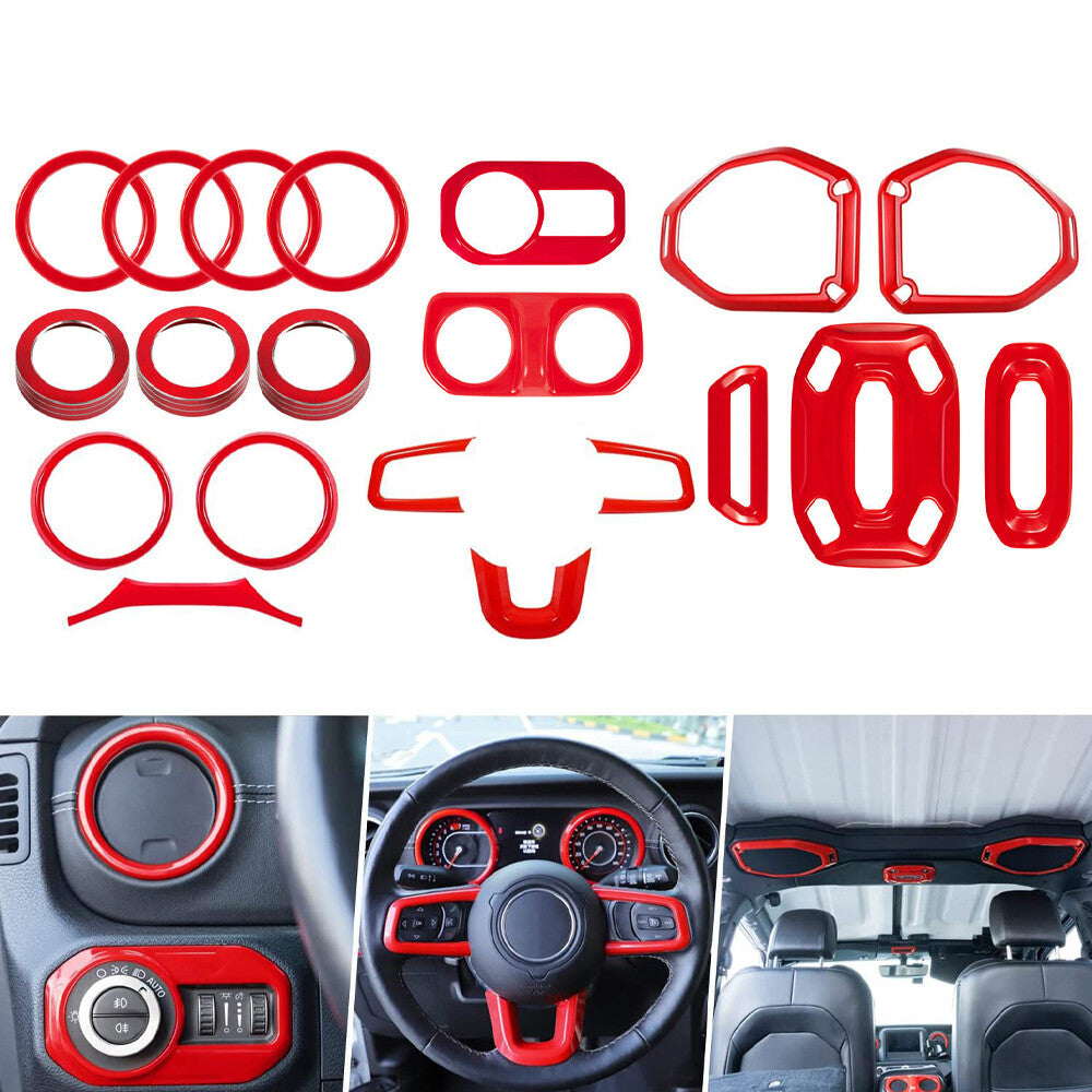 20 x Red Interior Accessories Trim Cover Kit Full Set for Jeep for Wrangler JL 2018+