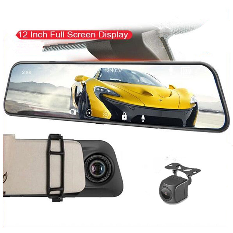 Car Rear View Mirror 12In Touch Video Recorder Dual Lens Screen Display Camera