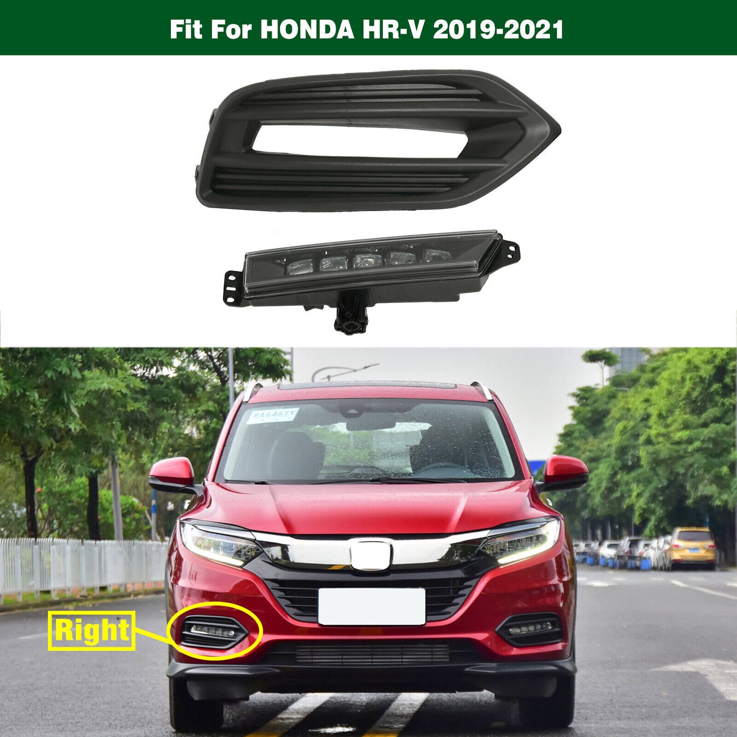 LED DRL Daytime Running Light Fog Lamp w/Cover Right for HONDA HR-V 2019-2021