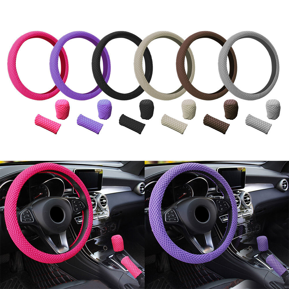 Grey Steering Wheel Cover For 15/37-38CM Mesh Cloth Good Grip Accessories