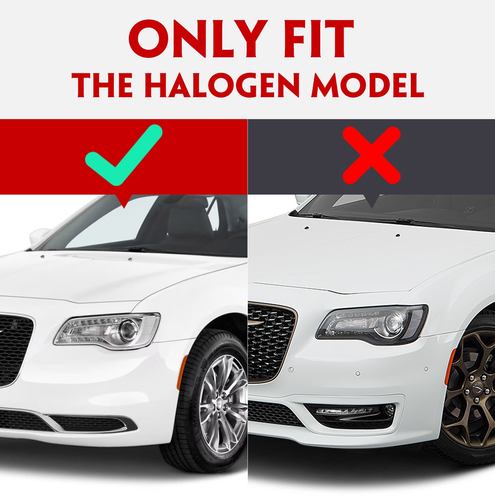2P Headlights For 2015-2023 for Chrysler 300 Chrome Halogen LED DRL Projector LHRH