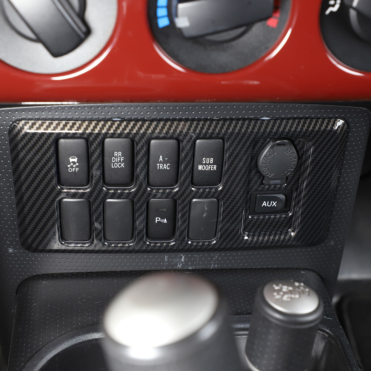 Carbon fiber steering wheel button frame sticker for Toyota Tacoma 2011-2015 USA.