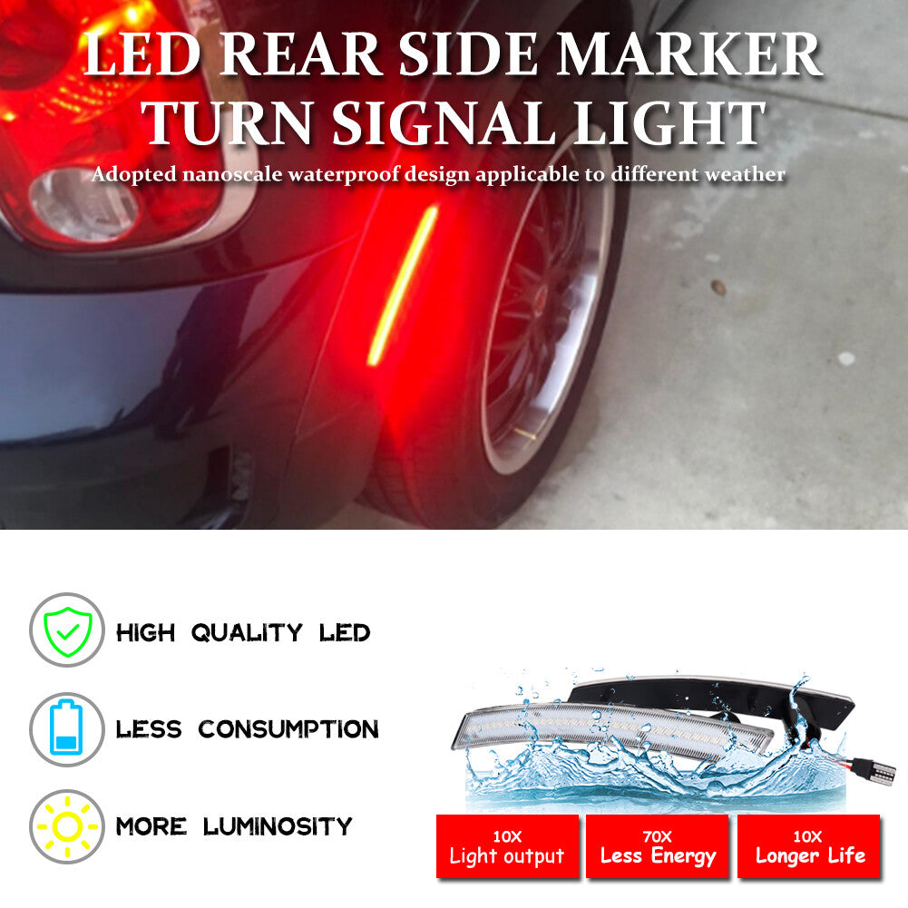 2-Pack Transparent Lenses with Red LED Lights Marked on the Back for Mini Cooper R50 R52 R53 02-08