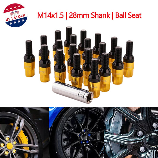 20-piece gold M14x1.5 wheel cam bolt ball for seat stud set, 28mm shank, suitable for Audi , for Volkswagen , for Mercedes-Benz .