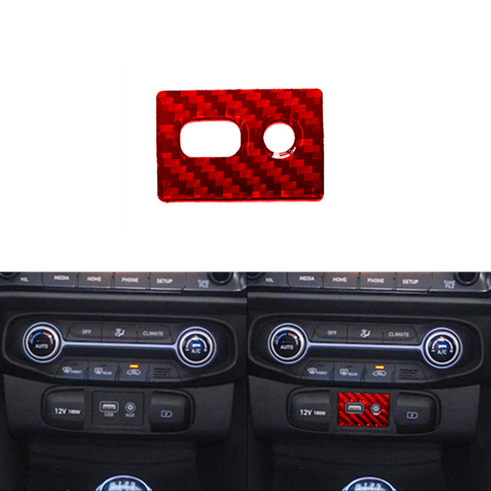 Red Carbon Fiber Center USB AUX Port Trim Cover for Hyundai for Veloster JS 2019-22