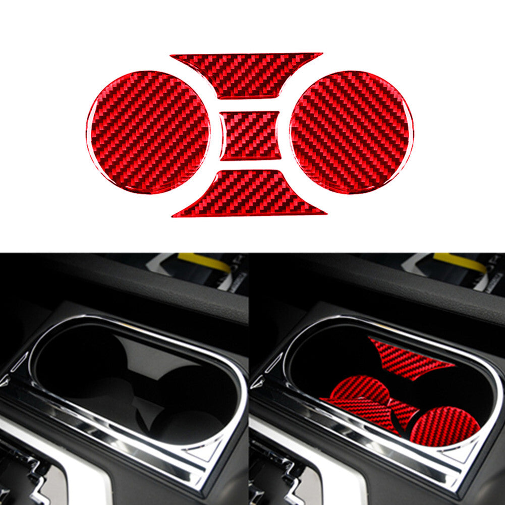 5Pcs Red Carbon Fiber Cup Holder Panel Trim Interior for TOYOTA TUNDRA 2014-2018