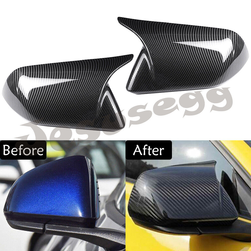 Carbon Fiber for Ford 15-22 for Mustang Horn Style Rearview Door Side Mirror Caps