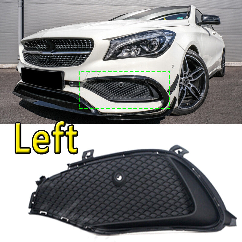 The front bumper grille and fog light covers on the left are for the for Mercedes-Benz W117 CLA180 (2016-2019).