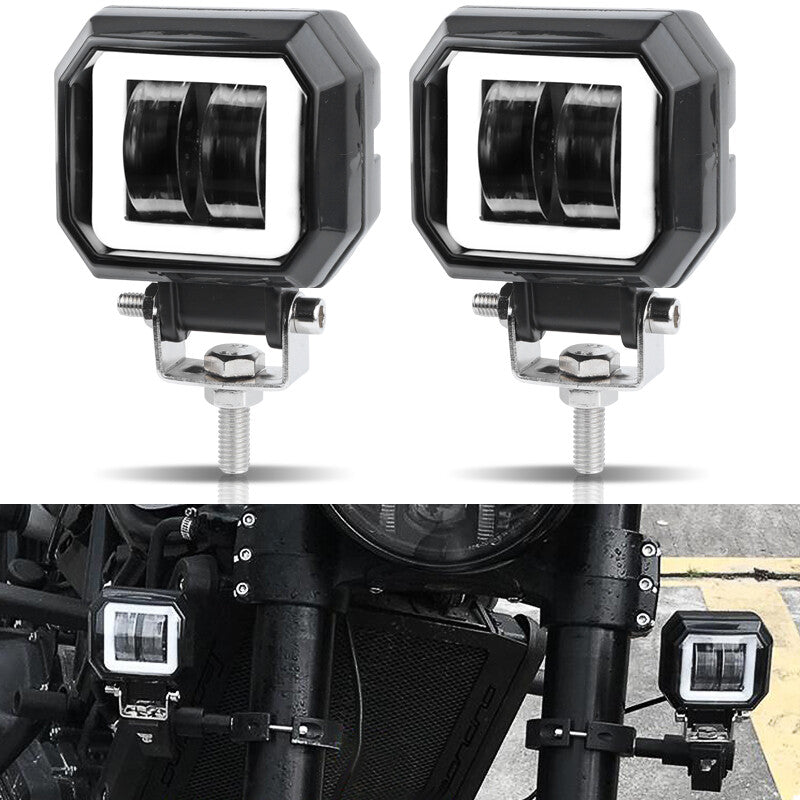 2X 3inch Square LED Work Light Bar Spot Driving Fog Pods DRL White Halo Off Road