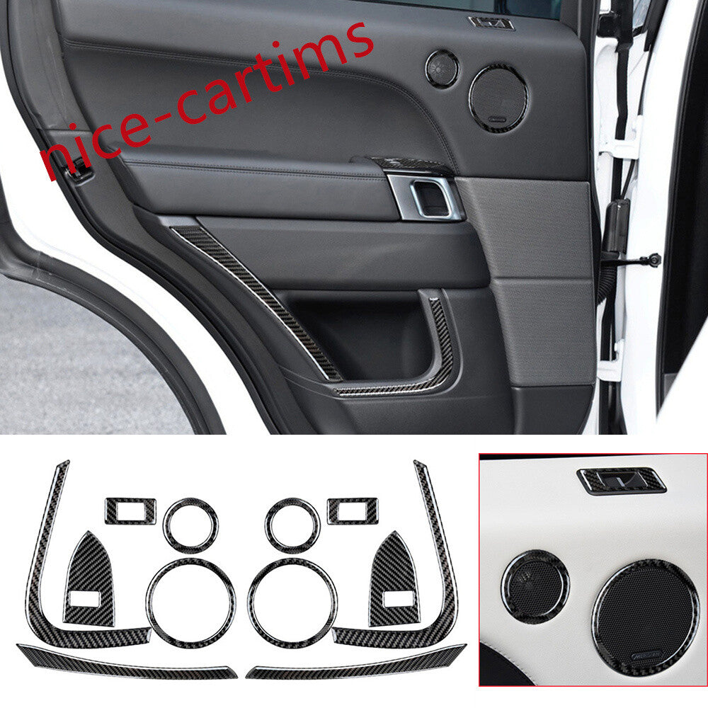 12Pcs Carbon Fiber Rear Door Set Decor Trim Kit For LR for Range Rover Sport 2014-17