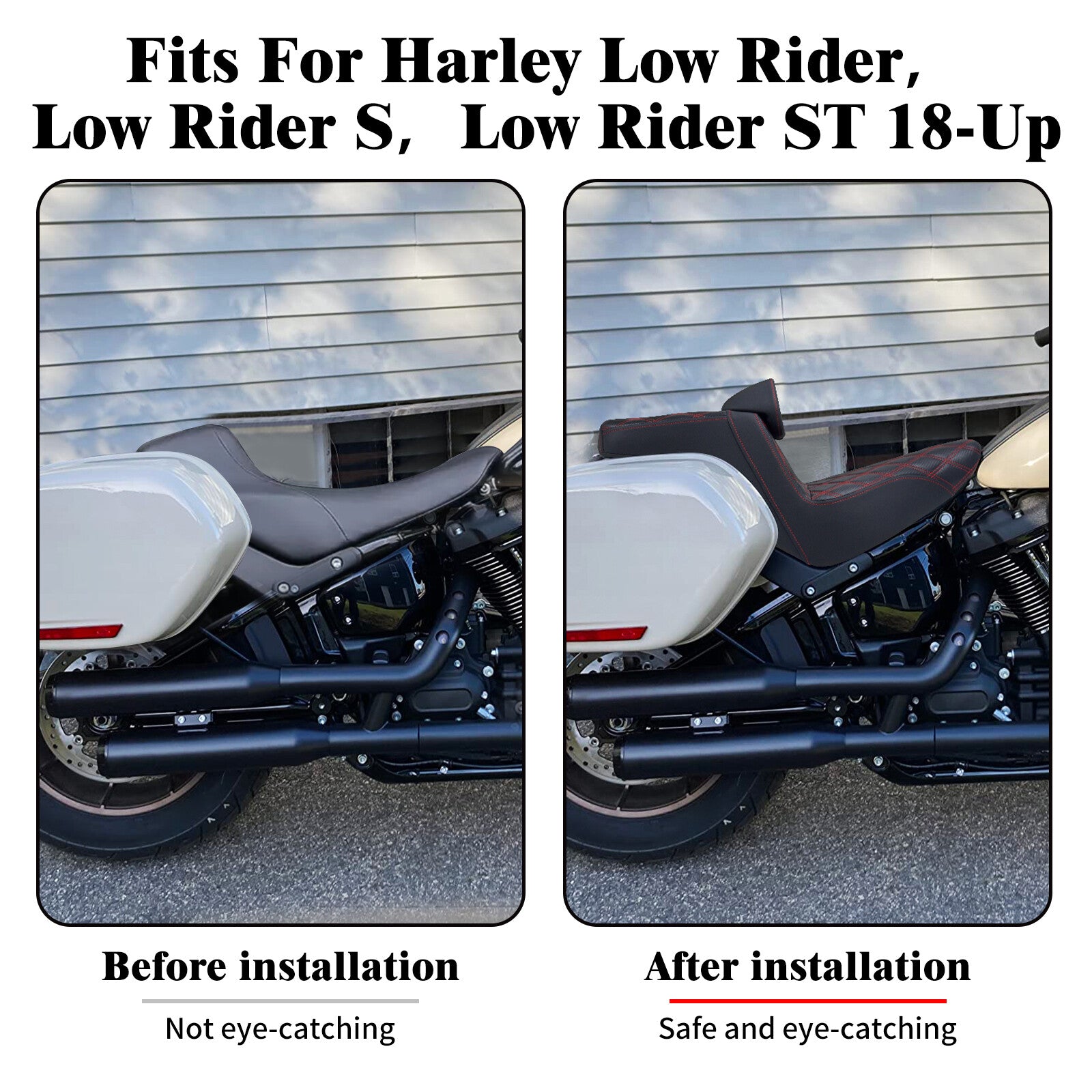 Driver Passenger Gel for Seat Red Line w/ Backrest for Harley Low Rider 2018-2024