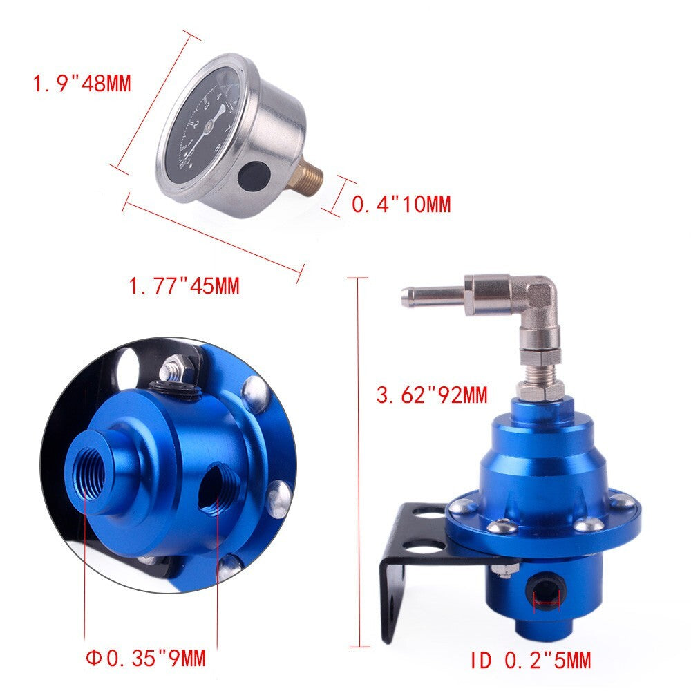 Blue Universal Adjustable Car Fuel Pressure Regulator with Oil Gauge Kit
