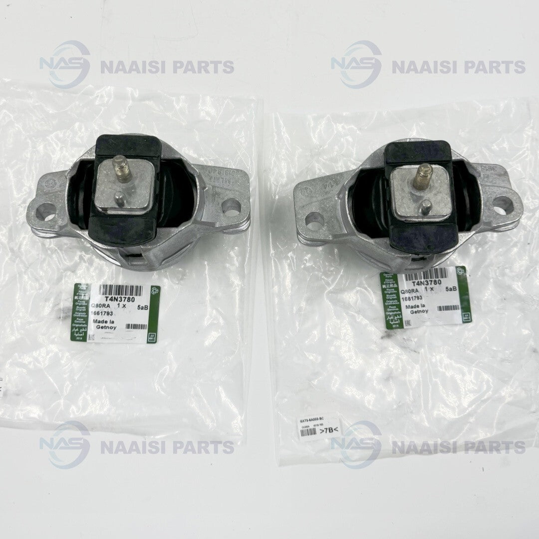 Two engine motor mounts suitable for Jaguar XE X760 2.0L and 3.0L models, T4N3780, T4N3784, and T4N13011.