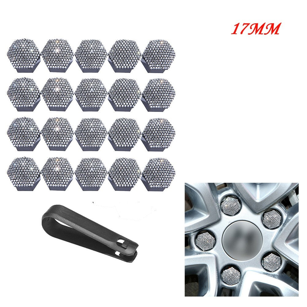 White Rhinestone 20Pcs/set 17mm Wheel Lug Nut Covers Bolt Cap