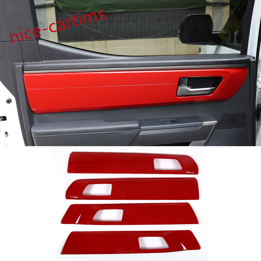 4¡ÁRed ABS Interior Door Handle Panel Decorative Trim For Toyot@ Tundr@ 2022-2024