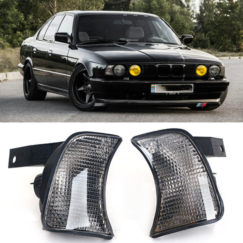 Pair for BMW 5-Series E34 1989 1990-1995 Black Corner Lights Turn Signals light