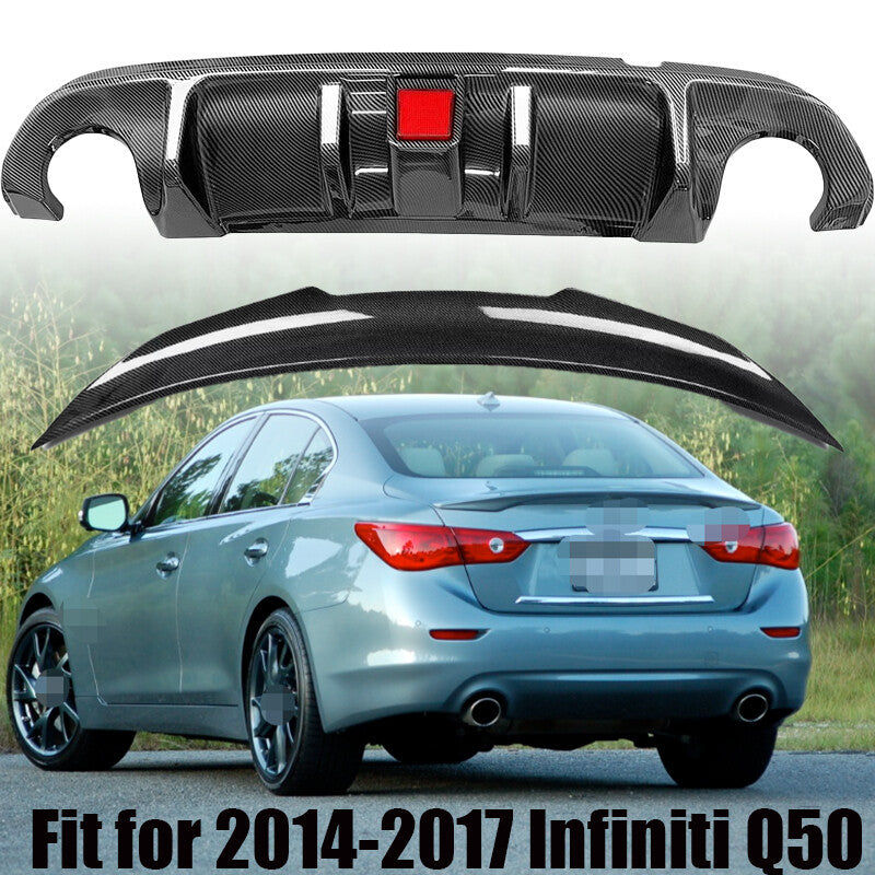 For 2014-2017 for Infiniti Q50 ABS Carbon Fiber Rear Bumper Diffuser  Rear Spoiler