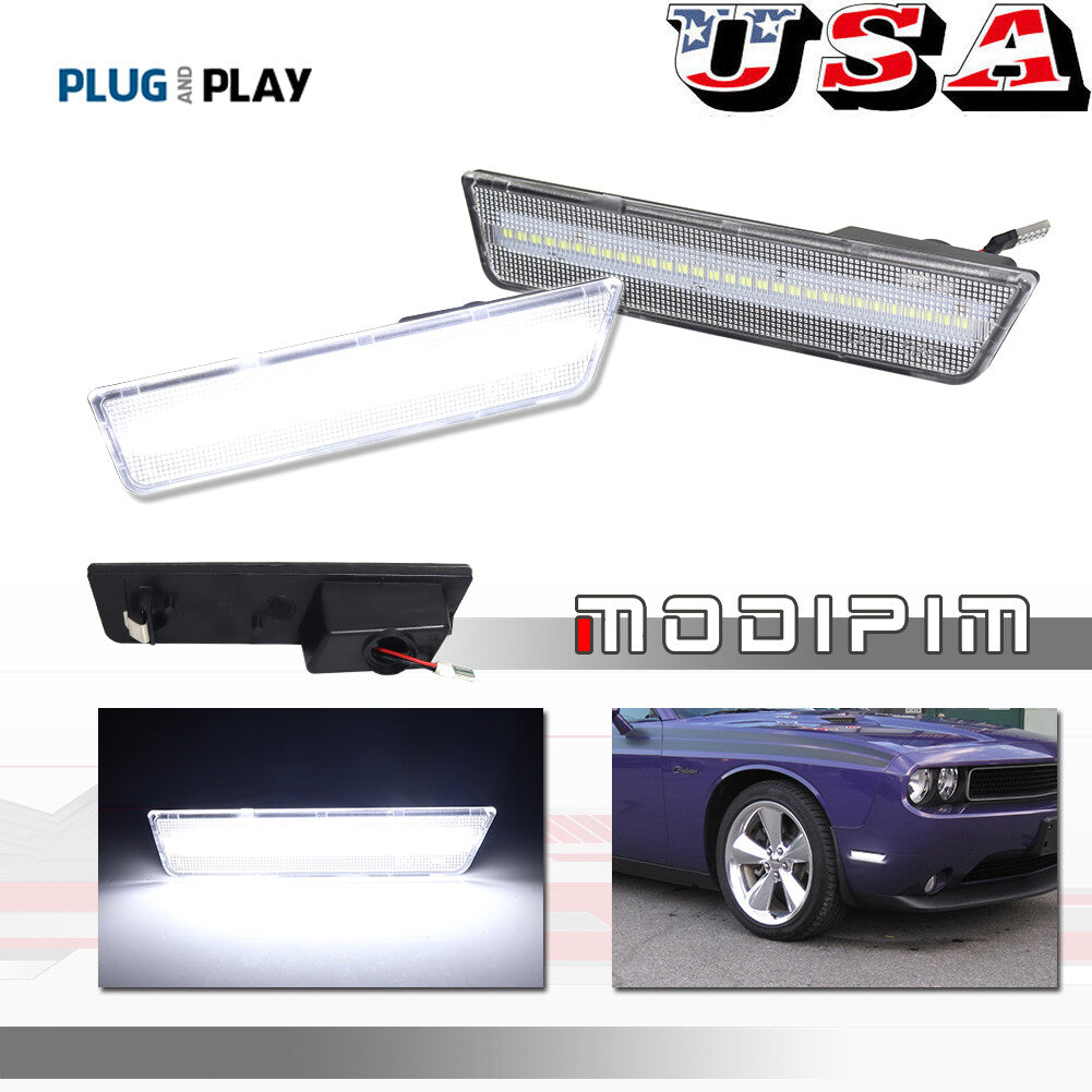 Two transparent lens pure white LED front marker lights for 08-14 for Dodge for Challenger