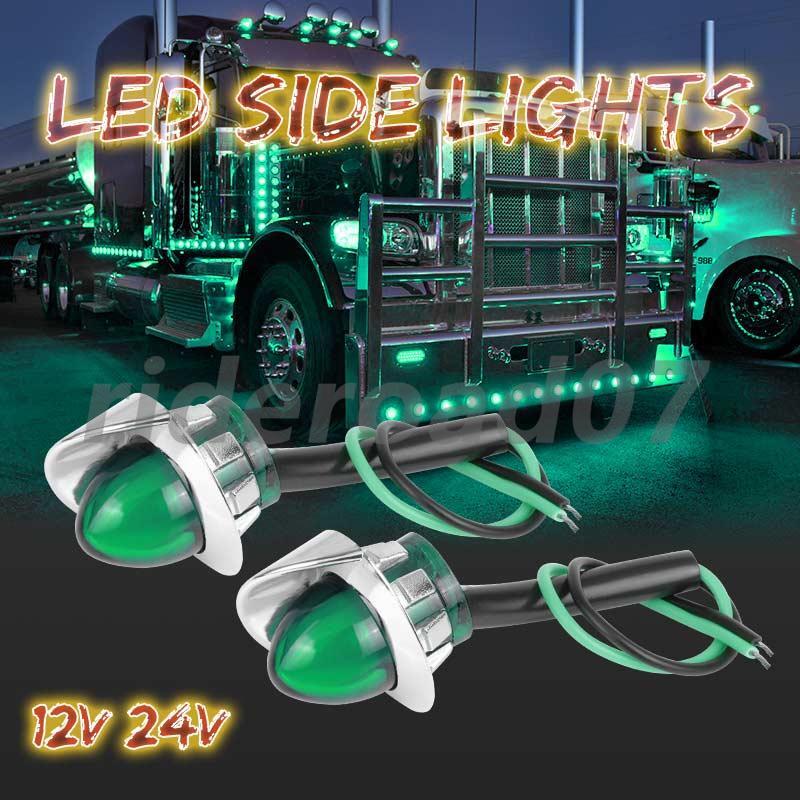 10Pcs Green LED Bullet Clearance Side Marker Lights Round For Truck Trailer RV