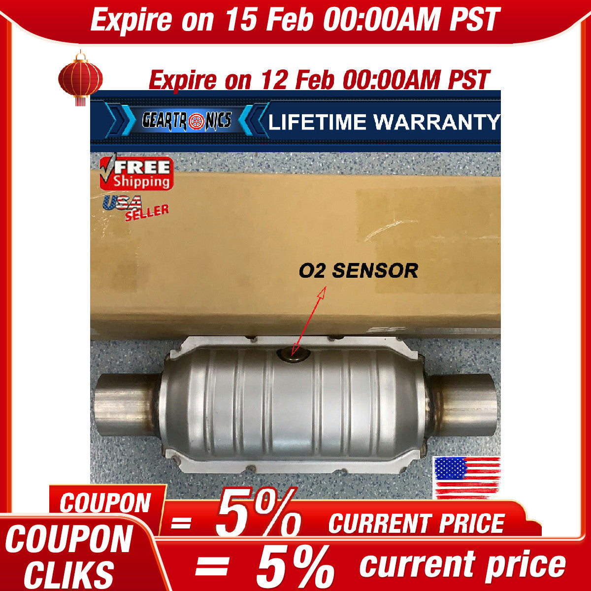 2.5 Universal Three-way Catalytic Converter With Heat Shield Weld-On US