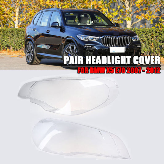 Two-piece headlight protective cover with transparent lens cap for BMW X5 E70 2007-2013 L+R
