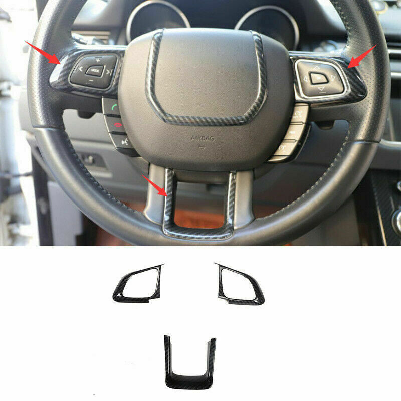 Carbon Fiber Car Steering Wheel Button Cover 3X for Range Rover Evoque 2012-2019
