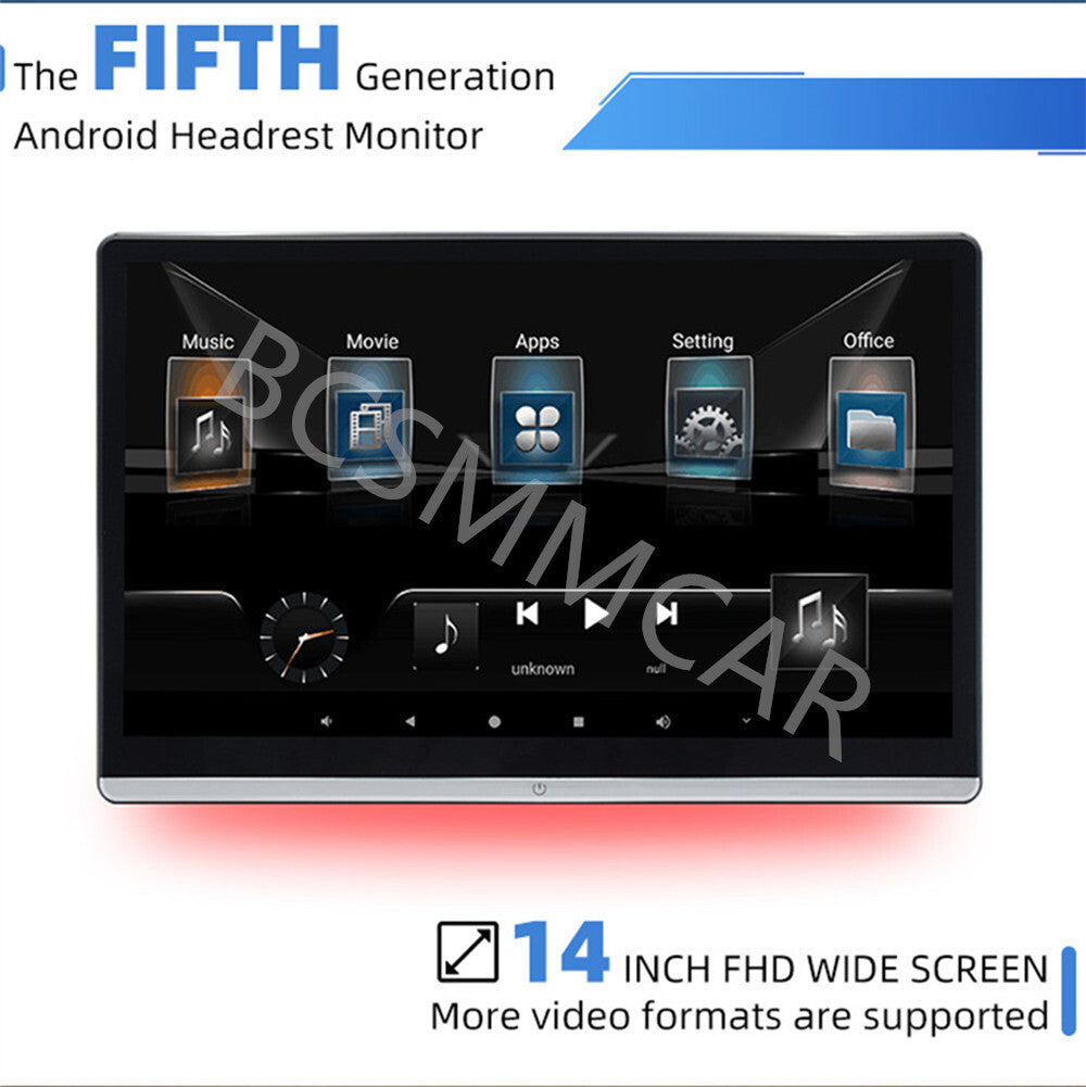 14in Car Headrest Monitor Android 12 Bluetooth Touch Screen Player WIFI 2+32G