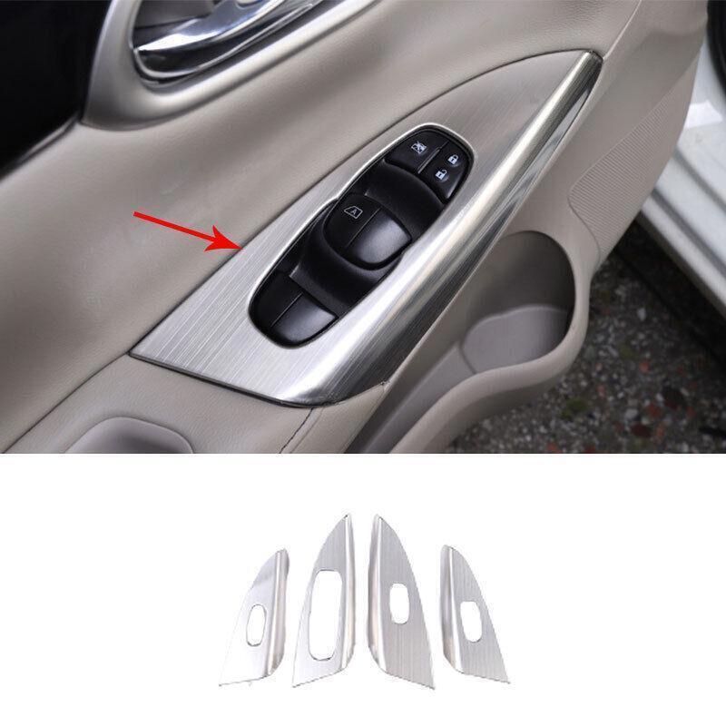 for Nissan Sentra 13-2019 Steel Silver Window Lift Panel Switch Cover Trim 4PCS