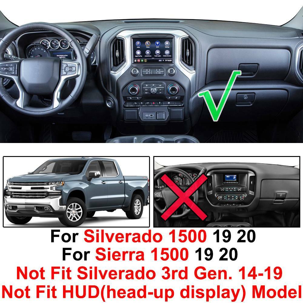 Dashboard Pad Dash Cover Mat for 2019- 2020 for Chevrolet Silverado for GMC for Sierra Black