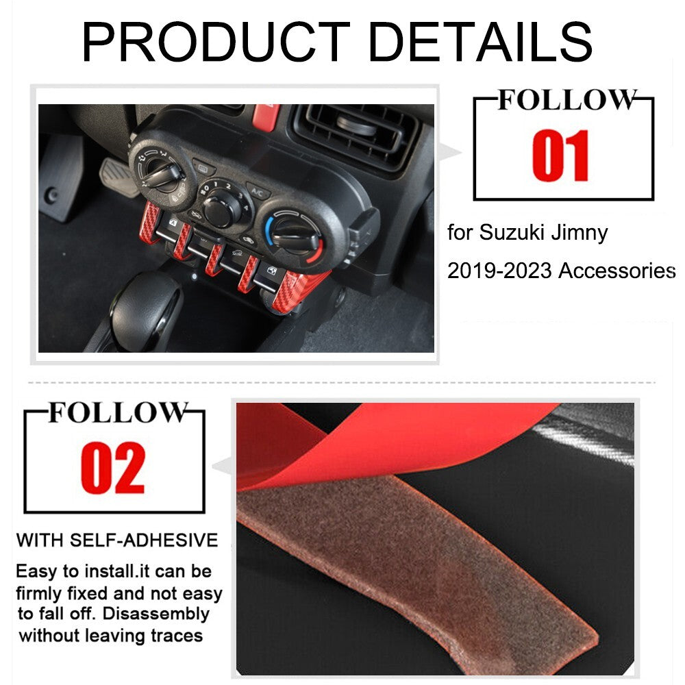 Red Carbon Window Lift Switch Button Panel Cover Trim for Suzuki for Jimny 2019-2023